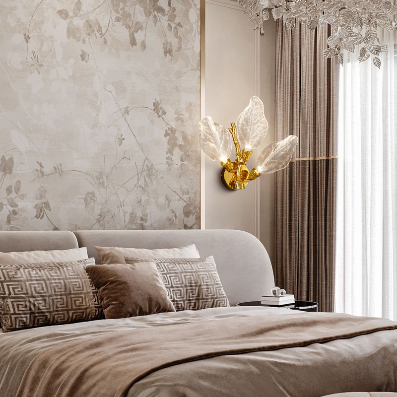 Led Wall Sconces, Dimmable Modern Wall Lights, Bionic Leaf Vanity Light Fixtures, Gold