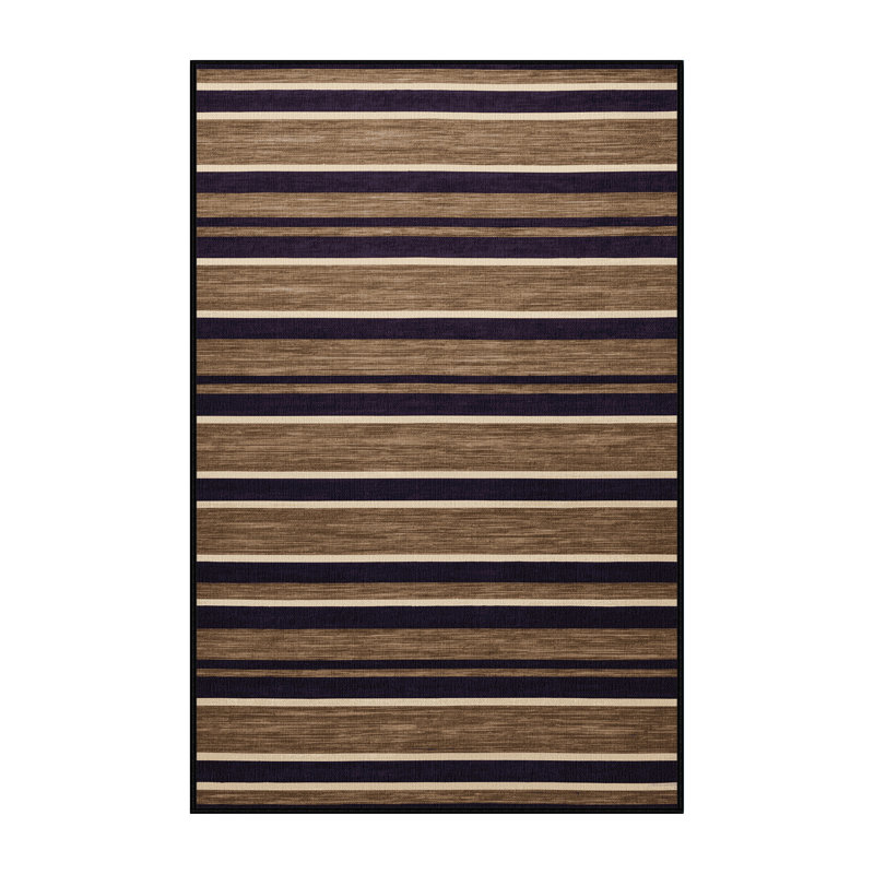 Machine Washable Horizontal Stripes Brown Area Rug, Runner 2' x 4'