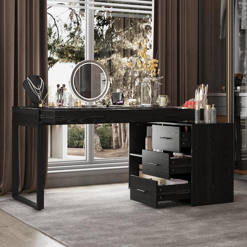 Makeup Vanity Table With Extendable Side Cabinet