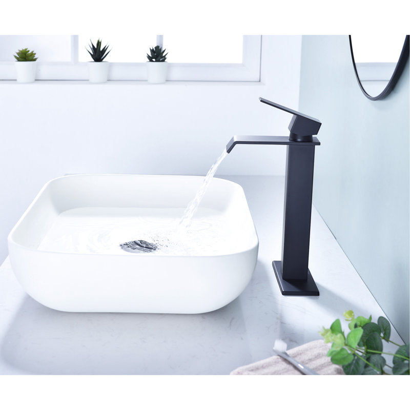 Single Handle Bathroom Sink Faucet, Waterfall Spout, Matte Black Stainless Steel, & , Corrosion Prevention, 1.2 Gpm Flow Rate, Pop Up Drain Vanity Long-Lasting, Aerator,