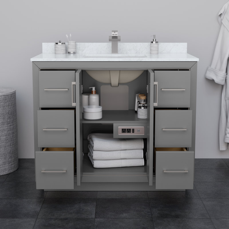 Icon 42" Single Bathroom Vanity Set with Mirror, Dark Grey, Matte Black, Carrara