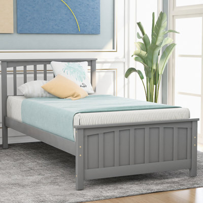 Lit plateforme classique en bois gris pour une chambre à coucher élégante avec 10 lattes renforcées