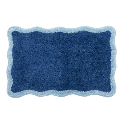  Home Blue Scalloped Tufted Bath Rug, 18" X 27"