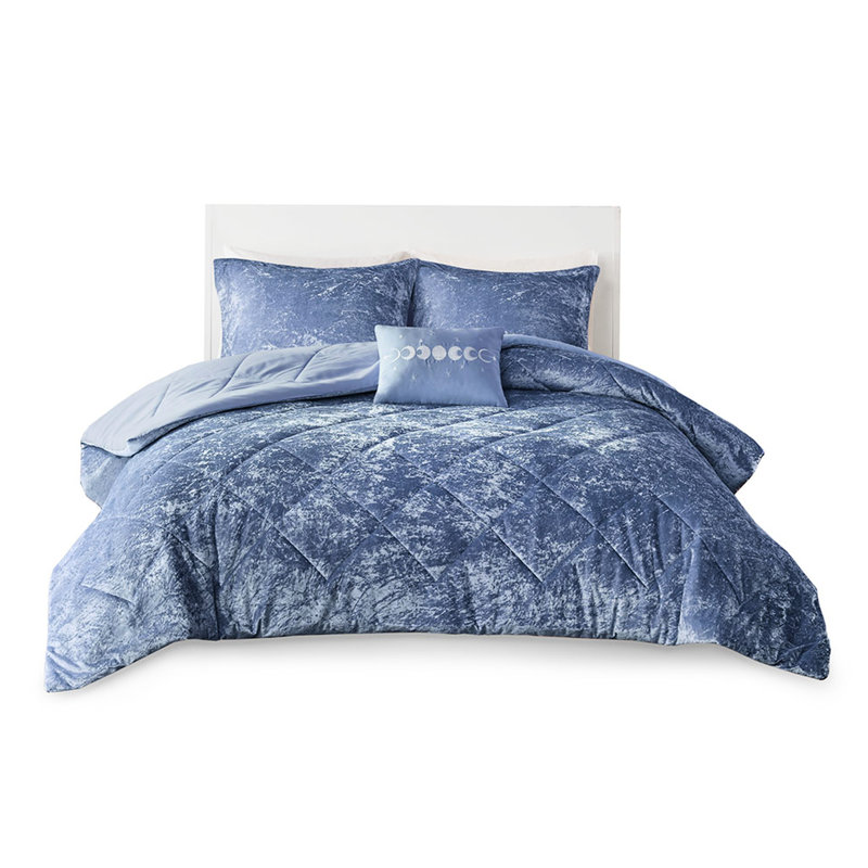 Grand édredon en velours bleu pervenche - Literie de luxe et coussin décoratif lavables à la machine pour un rembourrage luxueux
