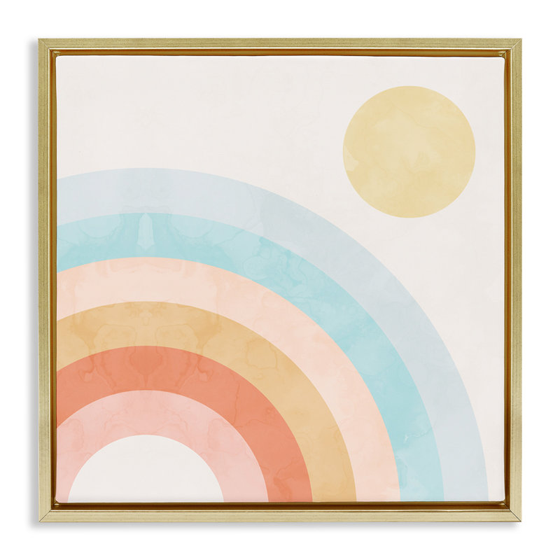 «Retro Rising Sun Rainbow Arches» par Daphne Polselli, H 18 po x l 18 po, Cadre flottant métallique doré