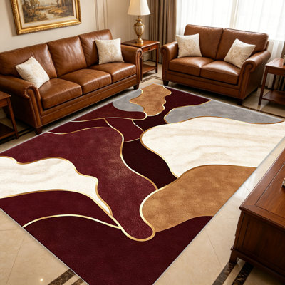 Tapis de couleur bourgogne bourgogne doré pour le salon, doux et confortable, convient à toutes les saisons, facile à entretenir, tapis de sol intérieur lavable à la machine, sous la table de ferme convenant à la chambre à coucher, à la salle à manger, au bureau, au patio, au balcon, à la décoration intérieure