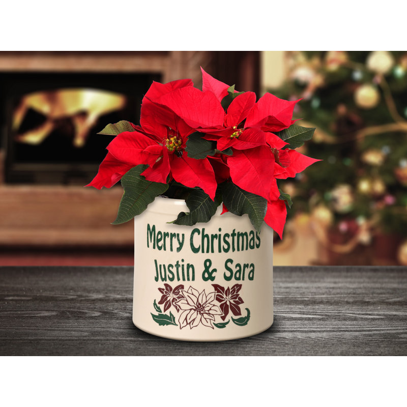 Personalized Poinsettia Ceramic Pot Planter, Yes