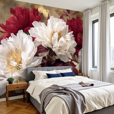 Floral Peel and Stick Wallpaper Sophisticated Peony Artwork Muted Vintage Wall Murals 100"H x 144"W Removable PVC Wall Paper Self-Adhesive Wall Paintings Art Decor for Boys Bedroom Play Room Men Cave Beauty Salon