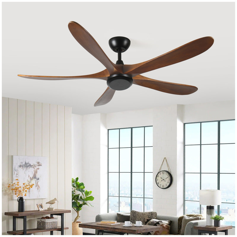 Ventilateur de plafond en bois 62 pouces sans lumière avec télécommande, ventilateur de plafond à profil bas sans lumière, moteur CC réversible silencieux avec minuterie