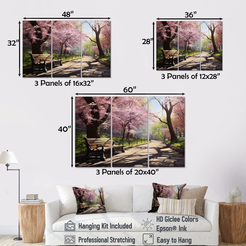 «Pink Springtime Park Floral Canopy III», art mural sur toile, Toile tendue, H 28 po x l 36 po x P 1 po