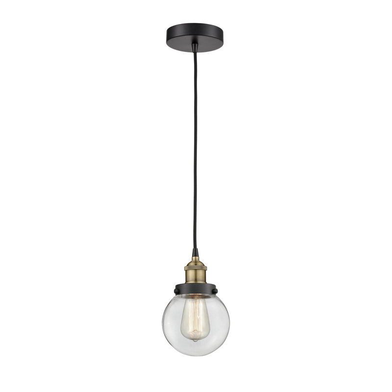 Luminaire suspendu simple à 1 lumière Frederick, H 9,5 po x l 6 po x P 6 po, Transparent, Laiton antique noir