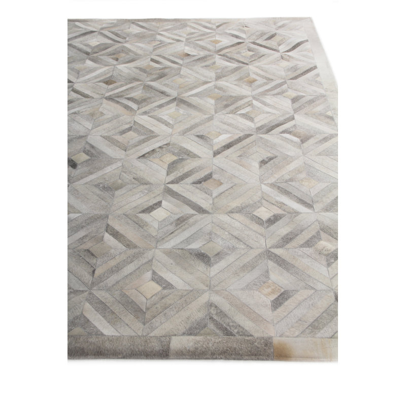 Natural Hide Cowhide Geometric Area Rug in Silver, Rectangle 9'6" x 13'6"
