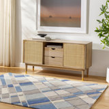 Rectangle Wingler Geometric Hand Tufted Wool/Viscose Area Rug in Blue