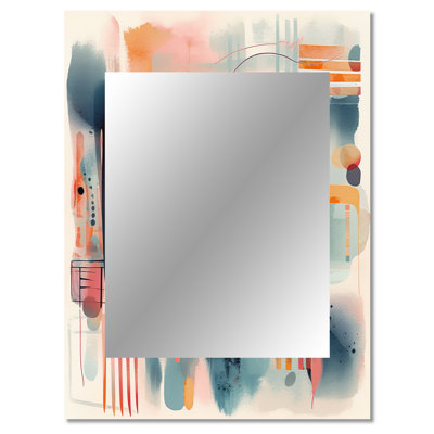 Orange And Blue Artistic Expressions III - Geometric Mirror, Orange Decorative Wall Mirror, Printed Metal Art