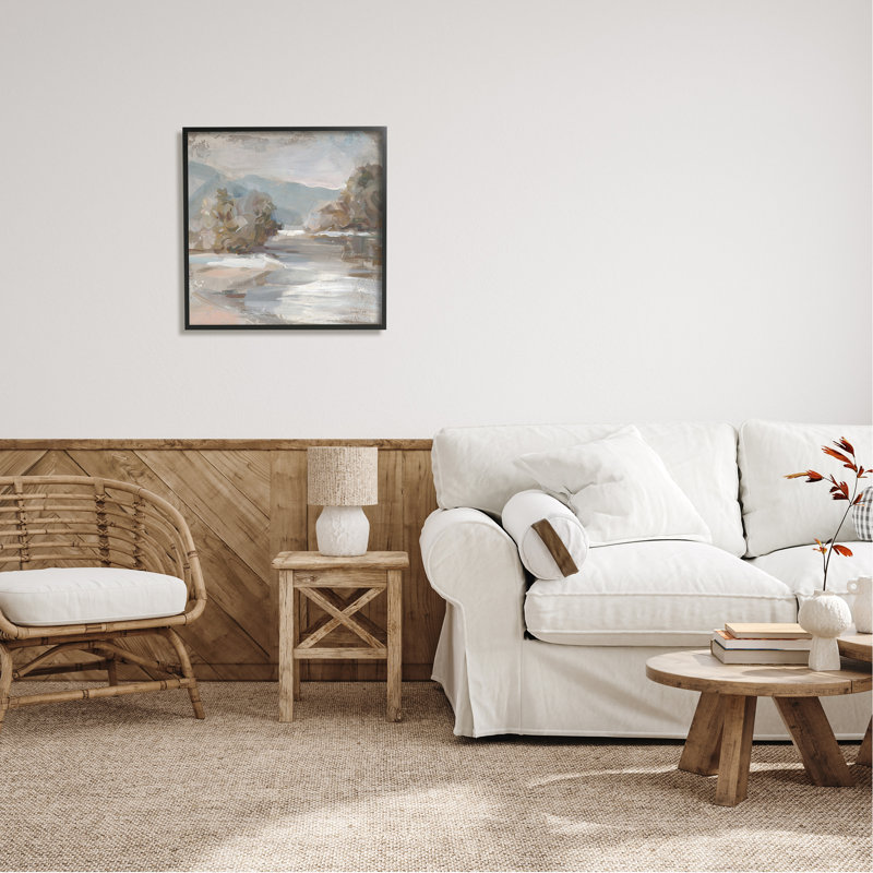«Gentle Valley Landscape on Wood» par Danhui Nai, peinture, H 24 po x l 24 po x P 1,5 po, Giclée encadrée noir minuit
