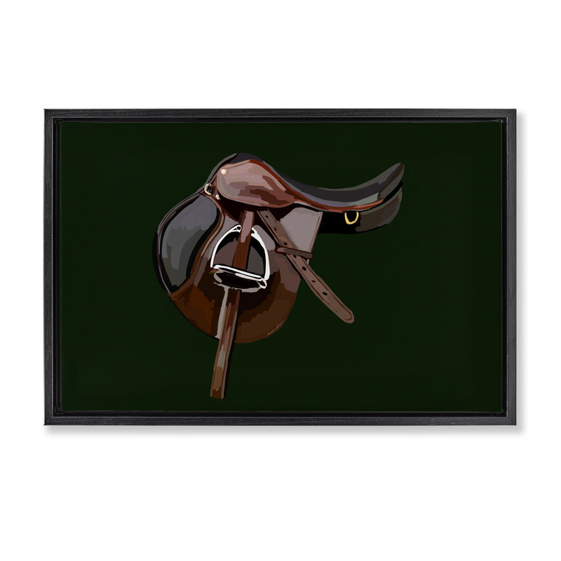 Toile flottante «Western Horse Saddle» par Amelia Noyes, Cadre flottant noir de jais, H 17 po x l 25 po