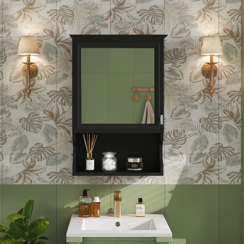 Armoire de rangement de salle de bain murale 20 "avec miroir, Noir
