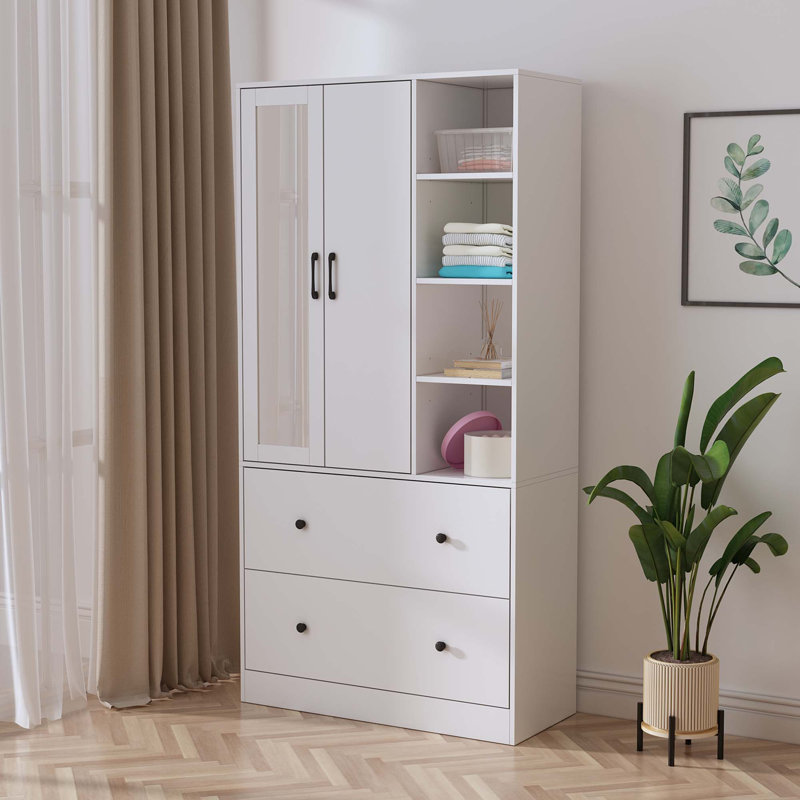 Ziyah Modern Wardrobe with Scalable Hanging Rod and Spacious Storage, White