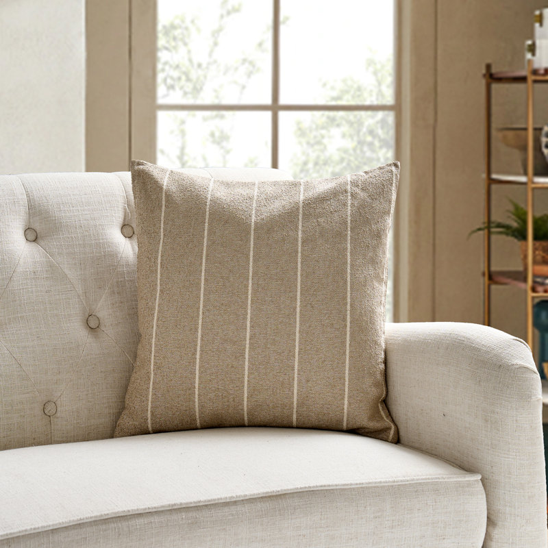 Coussin French Stripe, Plumes, Grège