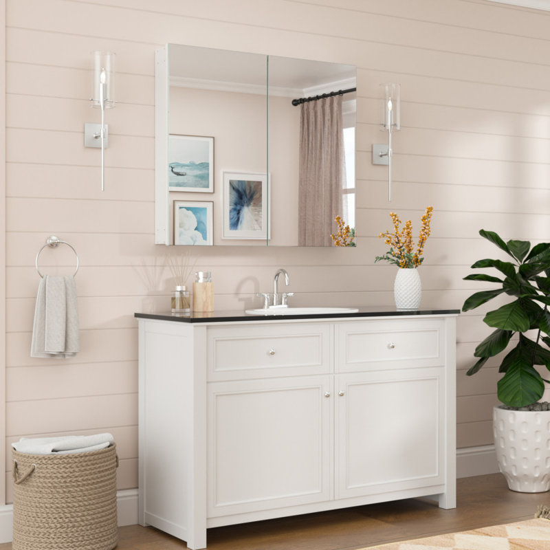 Husai Recessed or Surface Mount Aluminum Frameless Medicine Cabinet With Mirrored Door and Adjustable Shelves, White