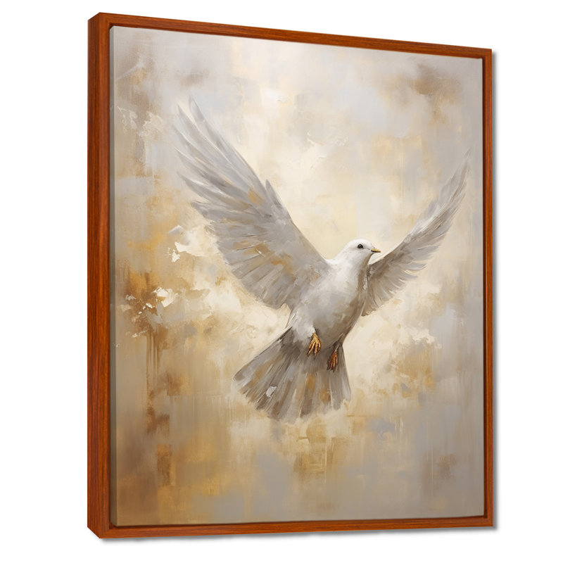 Tranquil Dove Harmony - art mural toile colombe, H 20 po x l 12 po x P 1 po, Cadre flottant brun