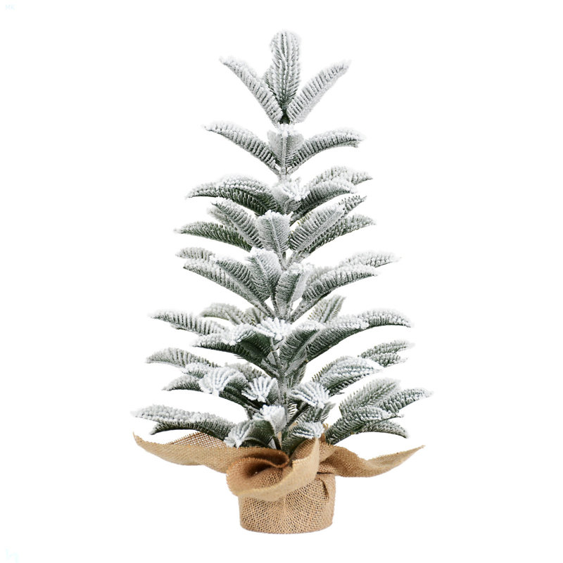 Arbre de Noël de table en flocage 50 cm, mini sapin enneigé PE avec 85 pointes, base en toile de jute - petit décor de vacances d'hiver pour la maison, le bureau, le bureau ou les cadeaux
