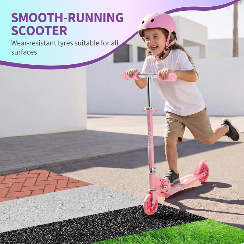 Kids Scooter with 5" LED RGB Lighted Wheels, 4.6 LBS Lightweight and One-Click Detachable Design, Height Adjustable Handlebars