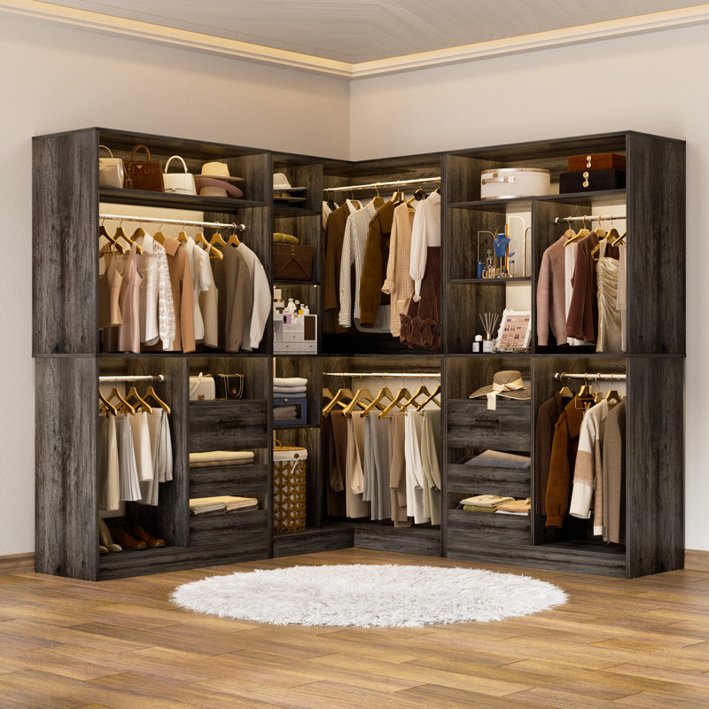 72"-108"Closet System With Drawers, Gray
