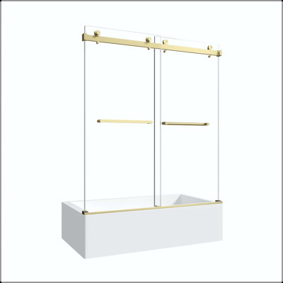 Porte de baignoire coulissante double sans cadre 55 po x 60 po x H 60 po avec verre trempé de 8 mm et film antidéflagrant Nano