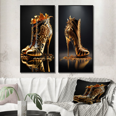 " Golden Mechanic High Heel I " 2 - Pieces