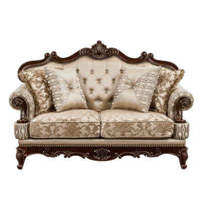 Formal Traditional Luxury Loveseat Cherry Finish With Gold Tipping Solid Wood Living Room Furniture 1Pc