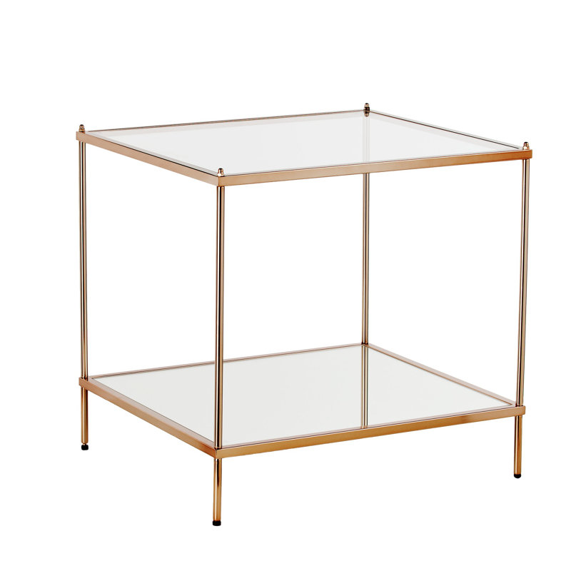 Centeio Glass Top End Table, Rose Gold/Clear