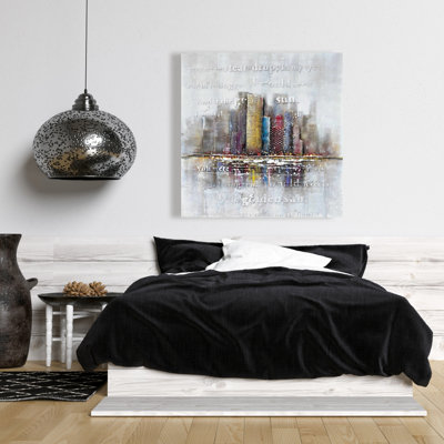 Gray Canvas Building Typography Relief | Home Decor Art
