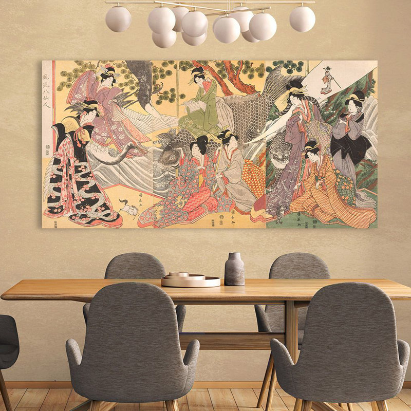 Kabuki Players As The Eight Sennin by Kininaga - Wrapped Canvas Print, 35cm H x 70cm W x 4cm D