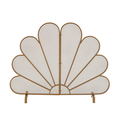 Gold Iron Peacock Fan Freestanding Fireplace Spark Guard 41.73 Inch Width 33.07 Inch Height Decorative Mesh Fire Screen for Indoor Wood Burning Fireplace Home Decoration