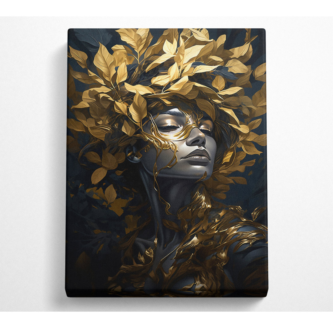 Golden Leaves Woman Beauty - Kunstdrucke auf Leinwand