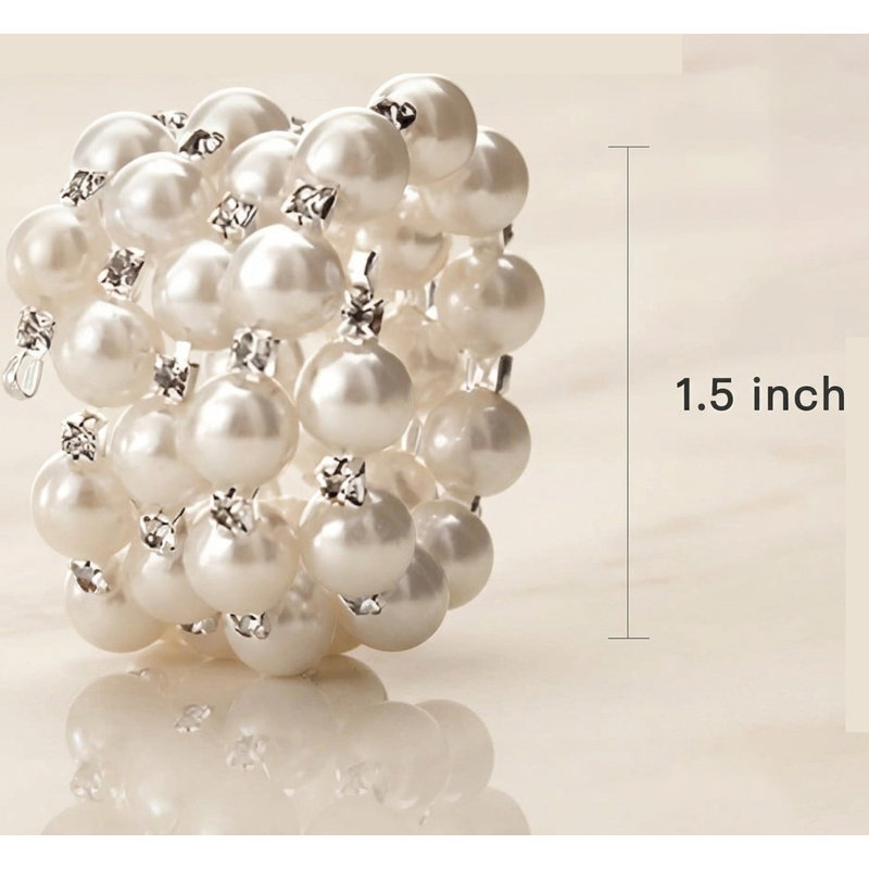Ensemble d'anneaux de serviette perle avec accents de cristal pour un décor de table de salle à manger élégant - cadeau de Noël parfait