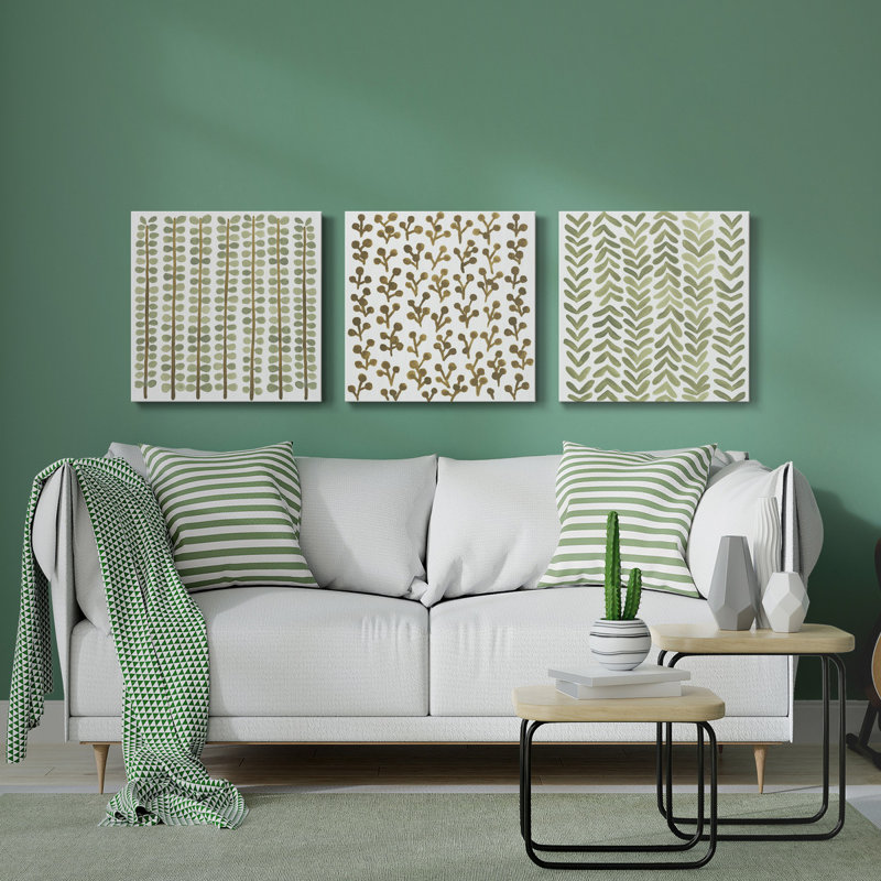 Greenery Motif III - Ensemble de 3 peintures sur toile tendue, H 24 po x l 72 po x P 1 po