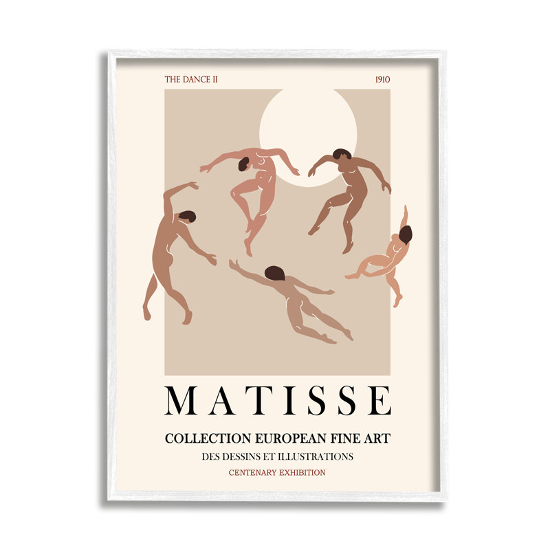 Dépliant Matisse Text Dancing People Neutral Tones, L 16 po x H 16 po, Giclée encadrée blanc bord de mer