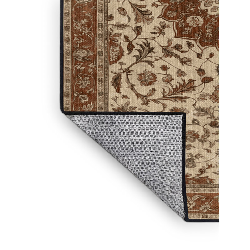 Machine Washable Persian Brown Area Rug, Round 4'