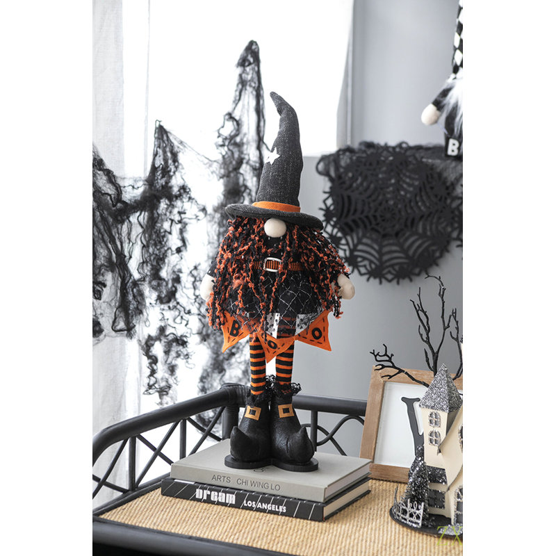 Gnome debout en tissu de 8,3 po x 5 po x 24 po avec bannière et corps de ressort, pour décoration d'Halloween