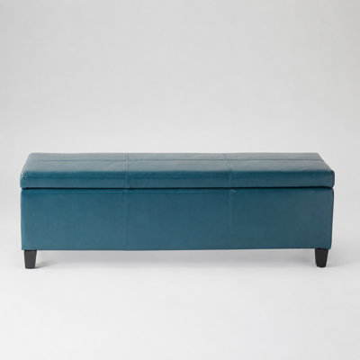 Multi-Functional Upholstered Faux Leather Storage Ottoman Bench with Sturdy Solid Wooden Legs, Padded Cushion for Comfortable Seating, Hidden Storage Compartment for Household Items
