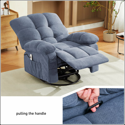 Fauteuil inclinable massant et pivotant avec vibration et chauffage lombaire, confort surdimensionné pour adultes, capacité de 350 lb, port USB et poche latérale