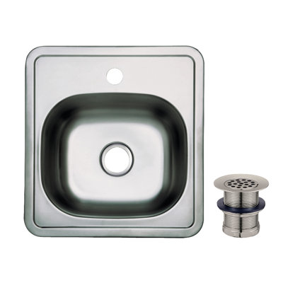 Kingston Brass Studio 15-Inch Stainless Steel Self-Rimming Single Bowl Drop-In Bar Prep Sink With Drain And Strainer