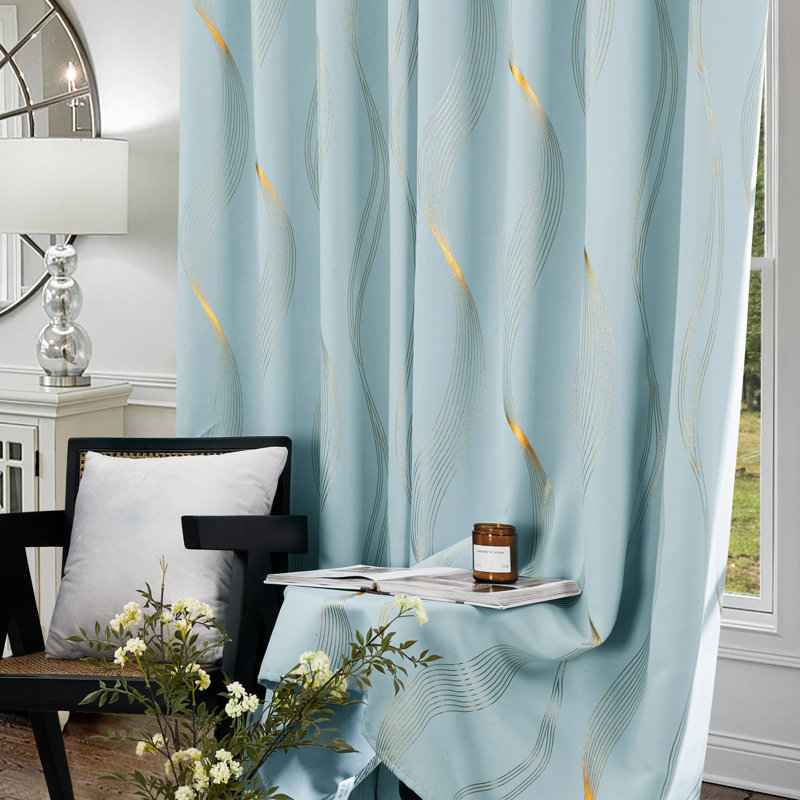 Geometric Blackout Thermal Curtain Pair, 52" W x 63" L, Sky Blue