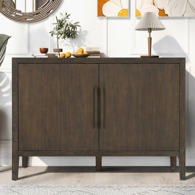 Buffet campagnard de 47,25 pouces avec placage de pin et 2 portes, buffet rétro avec pieds réglables, armoire de rangement minimaliste en bois avec poignées en métal pour le salon, la cuisine