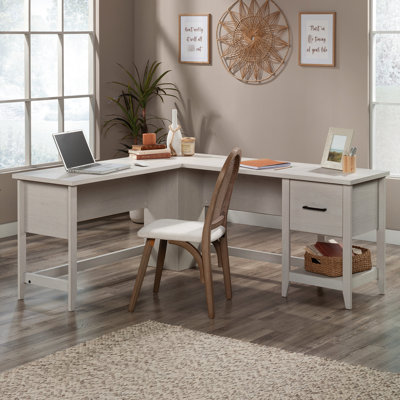 Bureau en forme de L, finition stratifiée blanche, dossiers suspendus de format lettre, tablette ouverte, gestion des câbles pour tiroir coulissant en douceur pour le bureau personnel, rangement des cordons, convient aux petits coins