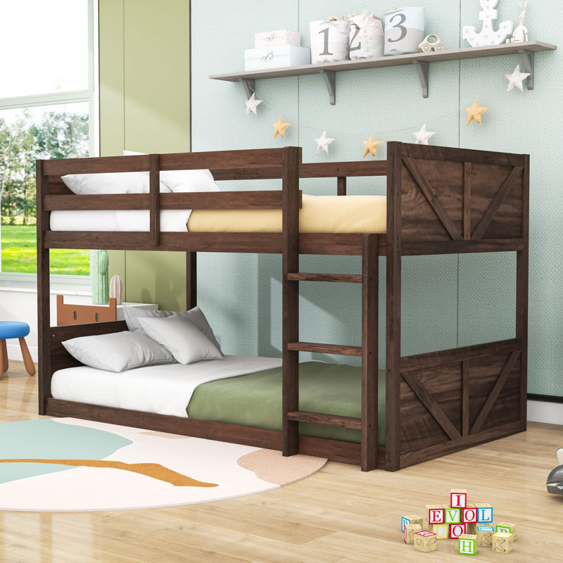 Twin Over Twin Wood Floor Bunk Bed, Antique Oak