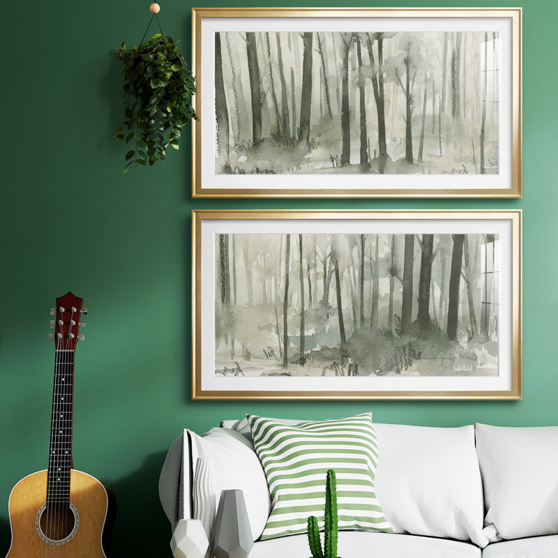 Into The Woods I - reproduction encadrée de qualité supérieure - prête à être accrochée, H 14,5 po x l 26,5 po x P 1 po, Or
