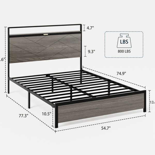 17 Stories Bed Frame For Queen With Led Headboard And Charging , Under ...